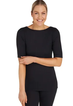 Thermo Rib dames T-shirt 3/4e mouw - Thermisch warm ondershirt met korte mouwen - Ronde hals