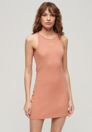 Rib Racer Jurk met Borduursels Bruin Grootte: 40