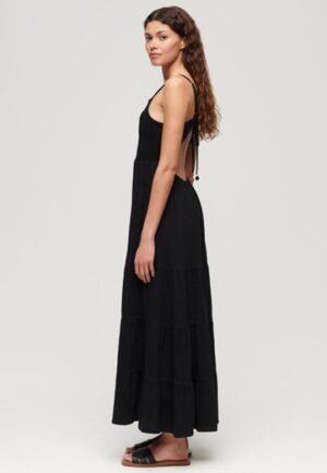 Gesmokte Maxi-cami-jurk Zwart Grootte: 40