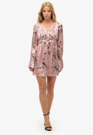 Jacquard Mini-jurk met Wijduitlopende Mouwen Roze Grootte: 38