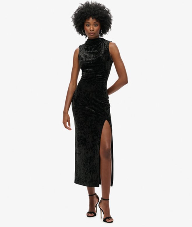 Fluwelen Maxi-jurk Zwart Grootte: 42