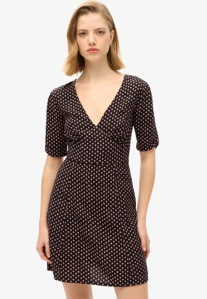 Mini-theejurk met Korte Mouwen en Print Zwart Grootte: 36