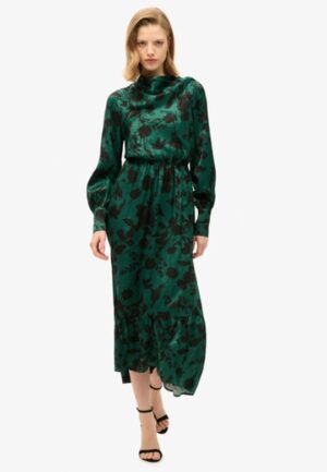 Maxi-jacquardjurk met col Groen Grootte: 42