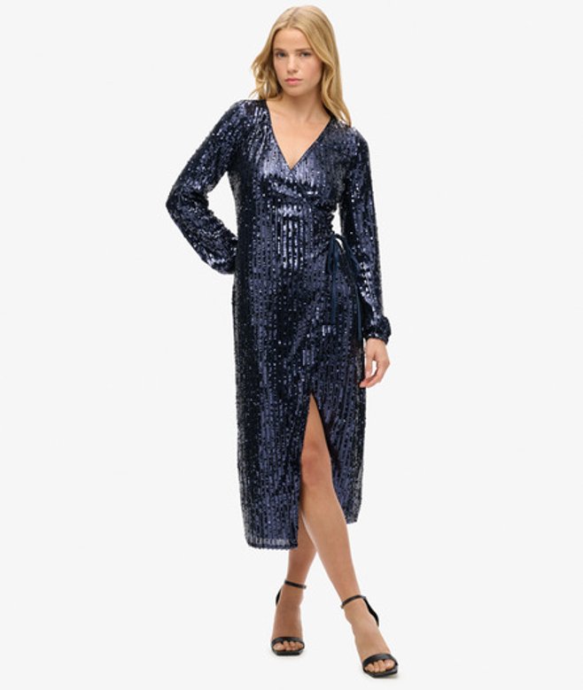 Maxi Wikkeljurk met Lovertjes Blauw Grootte: 38