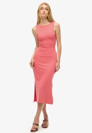 Jersey Midi-jurk met Gedraaide Achterkant Roze Grootte: 36