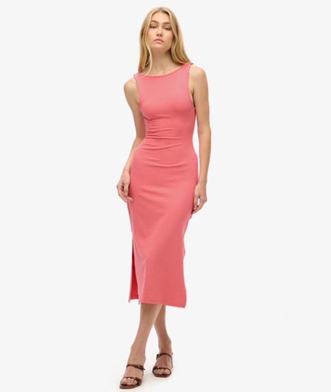 Jersey Midi-jurk met Gedraaide Achterkant Roze Grootte: 38