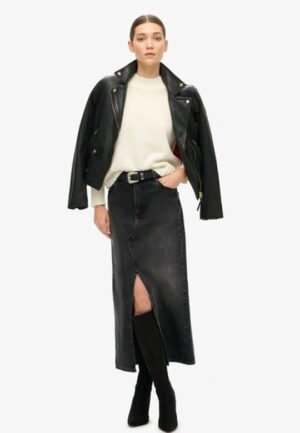 Denim Maxirok met Split Zwart Grootte: 26