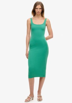 Jersey Midi-jurk met Vierkante Hals Groen Grootte: 42