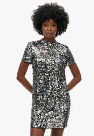 Mini T-shirtjurk met Pailletten Silver Grootte: 38