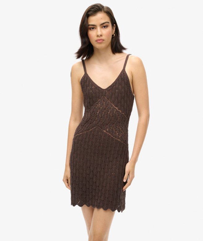 Gehaakte Cami Mini-jurk Bruin Grootte: 40