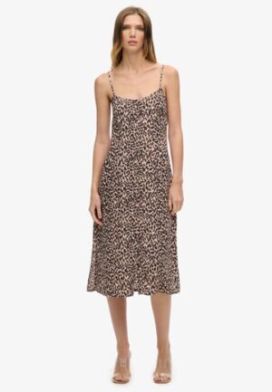 Cami Midi-jurk met Knoopsluiting en Print Roze Grootte: 42