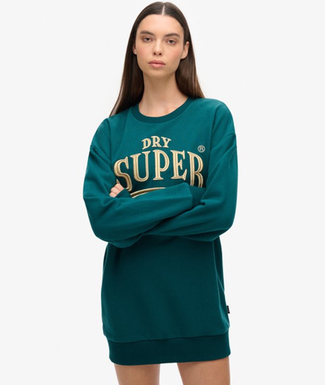 Luxe Sweatjurk met Metallic Logo Groen Grootte: 38-40