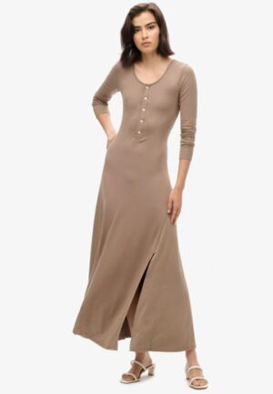 Midi-jurk met Halve Knoopsluiting Bruin Grootte: 44