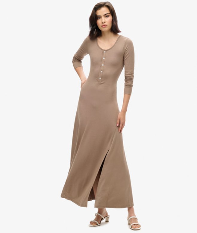 Midi-jurk met Halve Knoopsluiting Bruin Grootte: 44