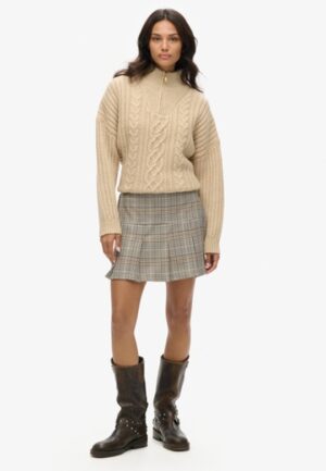 Vintage Tweed Minirok met Plooien Beige Grootte: 42