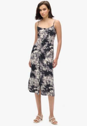 Cami Midi-jurk met Knoopsluiting en Print Grijs Grootte: 44