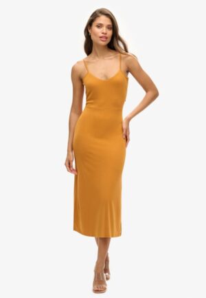 Jersey Jurk met Open Achterkant Geel Grootte: 44