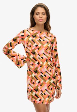Mini-jurk met Open rug en Print Oranje Grootte: 38