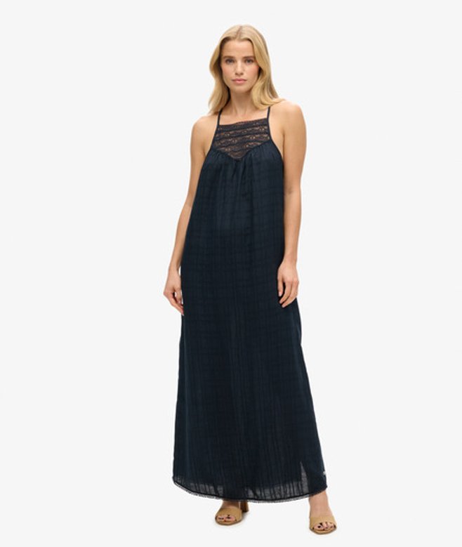 Lace Halter Maxistrandjurk Blauw Grootte: 40