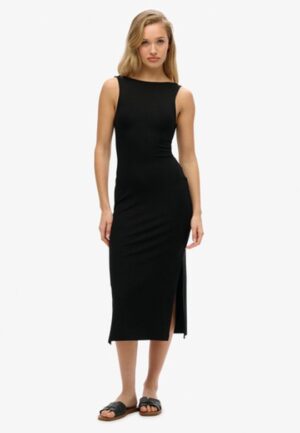 Jersey Midi-jurk met Gedraaide Achterkant Zwart Grootte: 38