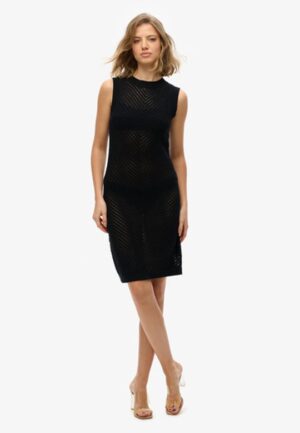 Gehaakte Mini-jurk met Visgraatmotief Black Grootte: 44