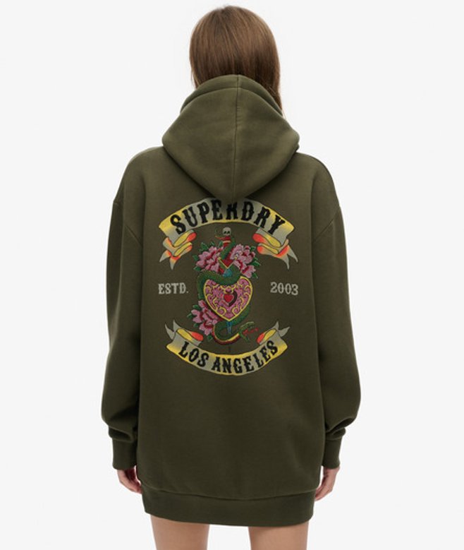Tattoo Hoodiejurk met Stras Khaki Grootte: 38-40