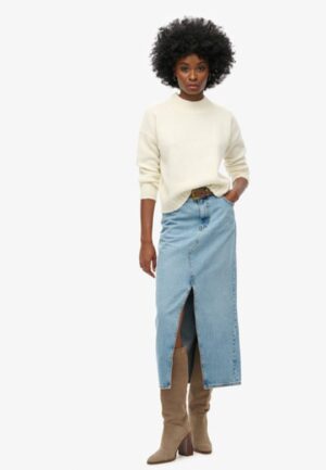 Denim Maxirok met Split Blauw Grootte: 32