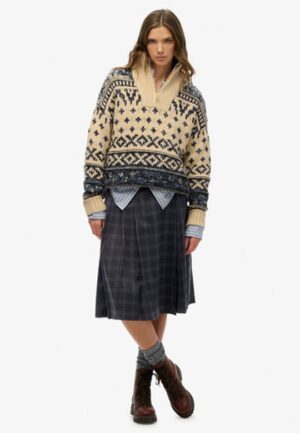 Geruite Geplooide Midi Rok Donkergrijs Grootte: 36