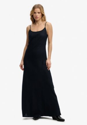 Bias Cut Maxi Slip Jurk Black Grootte: 42