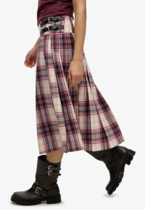 Geruite Geplooide Midi Rok Red Grootte: 34