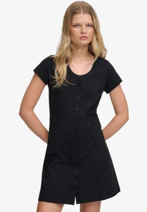 Korte Mini-jurk met Knopen Black Grootte: 38