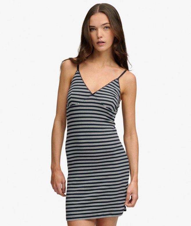 Gestreepte Ribjersey Minijurk Blauw Grootte: 36