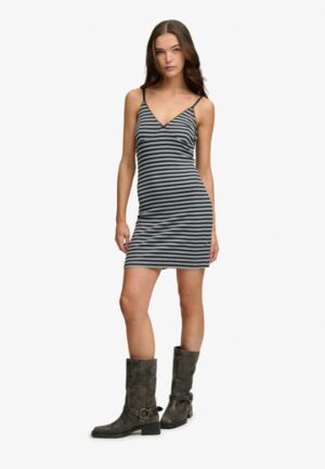 Gestreepte Ribjersey Minijurk Blauw Grootte: 44