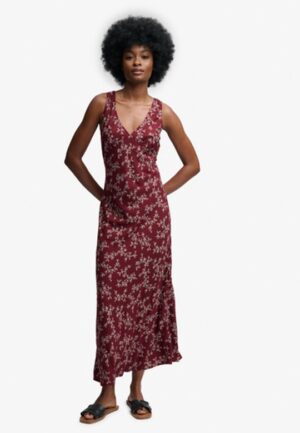 Geprinte Maxi-jurk met Sweetheart Halslijn Red Grootte: 38