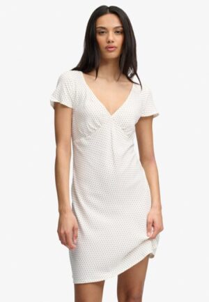 Geprinte Mini-jurk met Sweetheart Hals White Grootte: 34