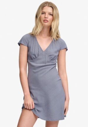 Geprinte Mini-jurk met Sweetheart Hals Blue Grootte: 34