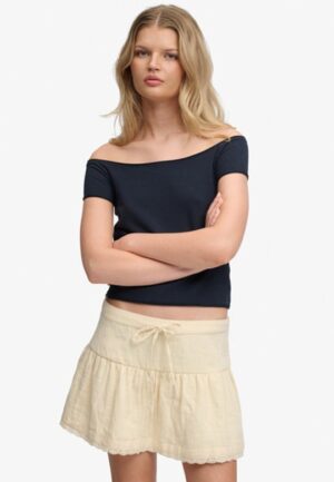 Broderie Trim Mini Rok Relaxed Pasvorm Yellow Grootte: 34