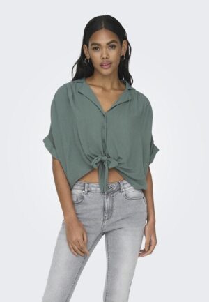 Only 15281497 Onlpaula Life S/s Tie Shirt Wvn Noos Blouse Balsam Green