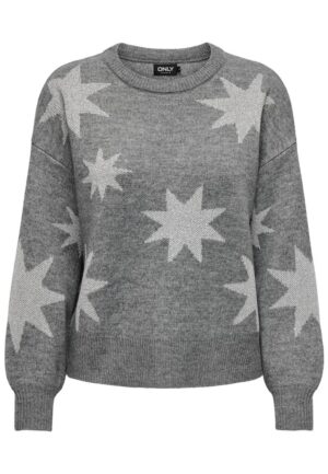 Only Onlrosie Ls O-neck Glitter Knt 15328250 Trui Medium Grey Melange Silver Glitter