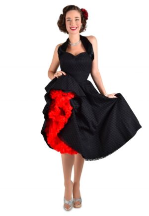 Vivien Of Holloway Halterneck Luxury Black Satin Lace Dress-S | 59% korting