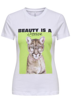 Only Onlvibe Life S/s Glasses Top Box Jrs T-shirt Korte Mouw Bright White Cattitude