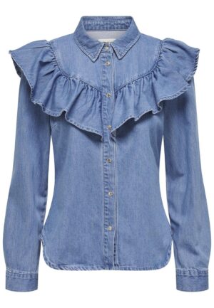 Only Onlindigo Ls Frill Dnm Shirt Qyt Noos Blouse Medium Blue Denim