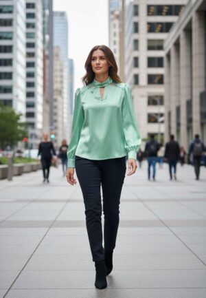 Zip73 Twisted Collar Blouse W25/205/05/305 Blouse 305 Metallic Mint