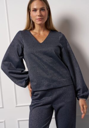Studio Anneloes Claudina Sparkle Top 13327 T-shirt Lange Mouw 6901 Dark Blue/silver
