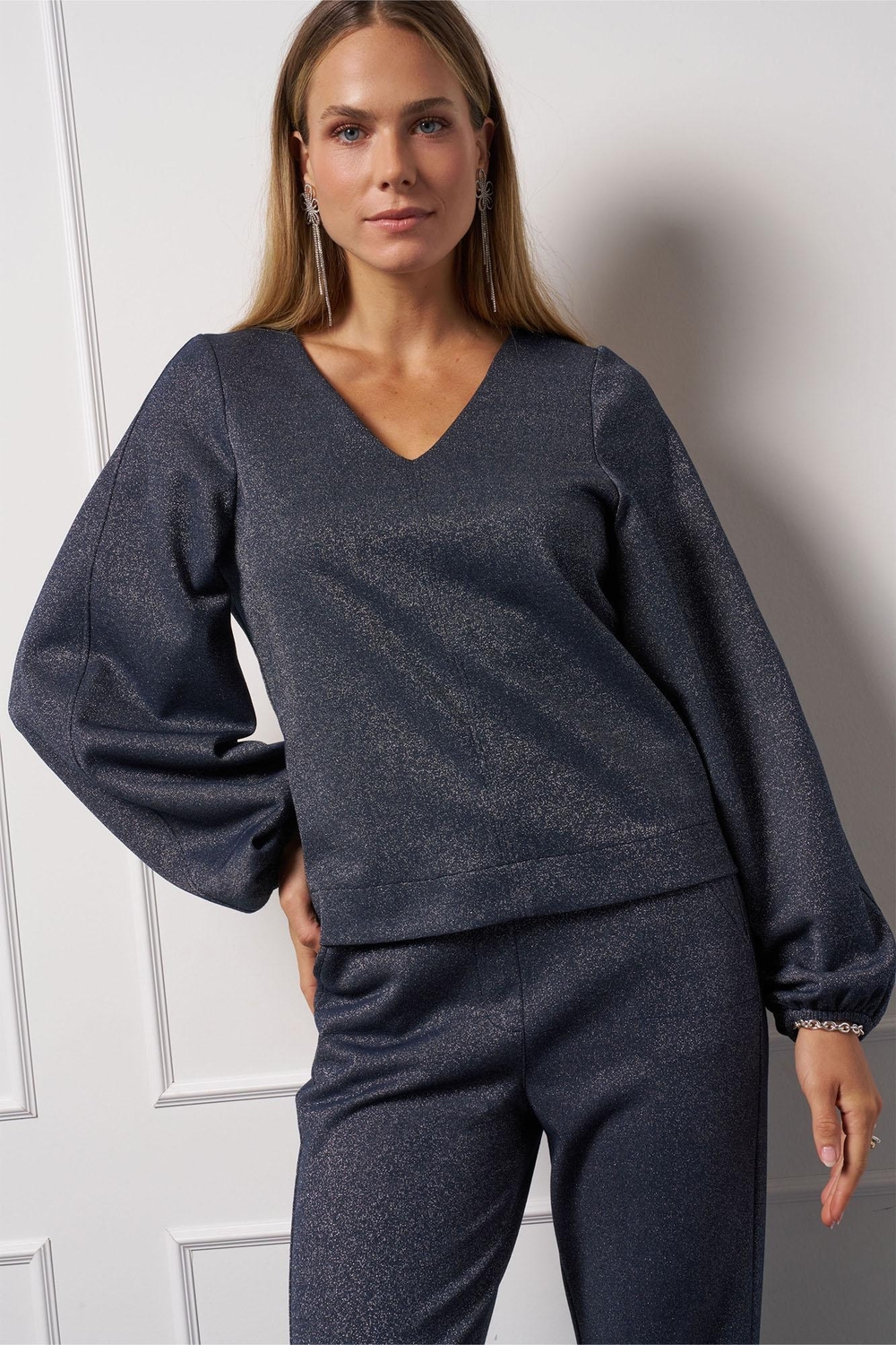 Studio Anneloes Claudina Sparkle Top 13327 T-shirt Lange Mouw 6901 Dark Blue/silver