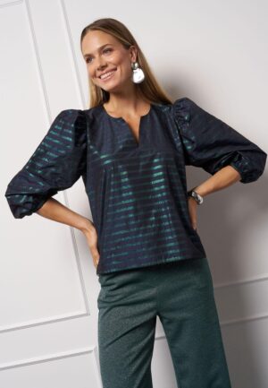 Studio Anneloes Xara Sparkle Stripe Blouse 13332 Blouse 6978 Dark Blue/bottle Green