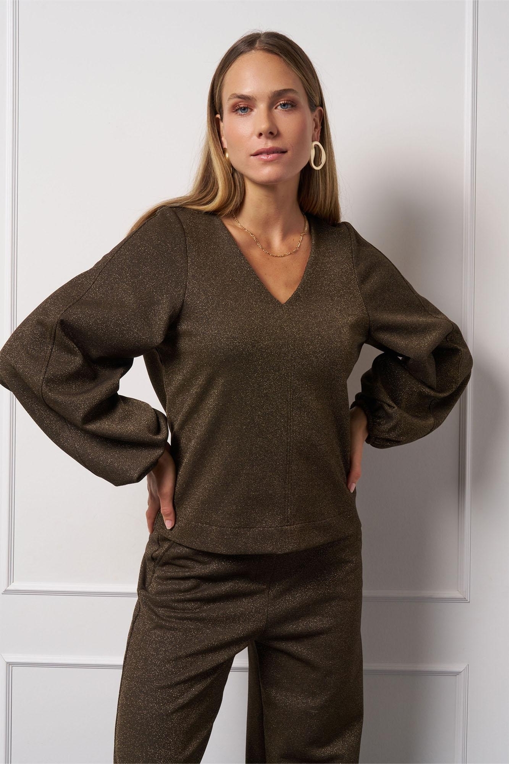 Studio Anneloes Claudina Sparkle Top 13327 T-shirt Lange Mouw 0002 Gold