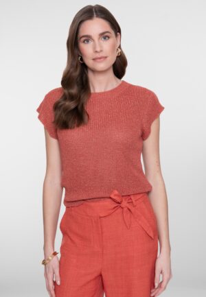 Geisha Pullover Lurex Sleeveless 64082-70 Trui Korte Mouw 743 Stone Red/gold