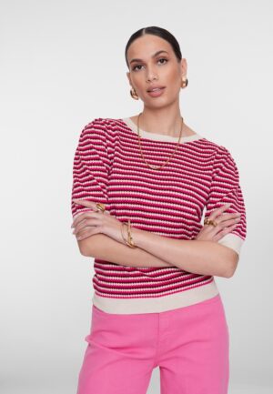 Geisha Pull Stripe Lrx 64066-14 Trui Korte Mouw 710 Kit Lurex/fuchsia/port
