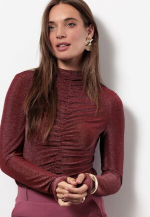 Studio Anneloes Pepper Glitter Top 13382 T-shirt Lange Mouw 4538 Vintage Berry/blackberry